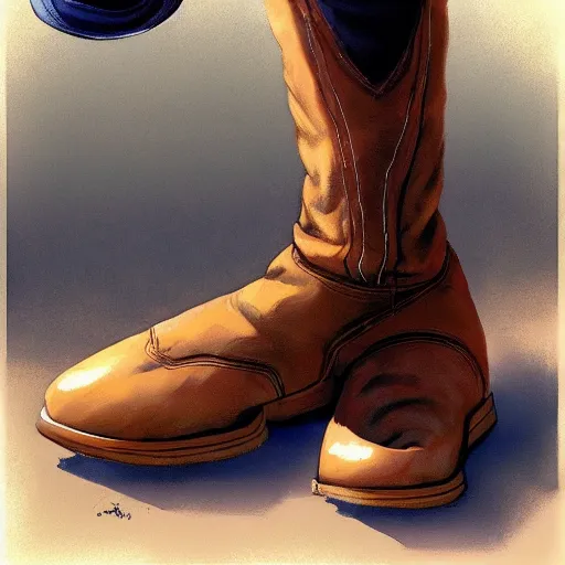 Image similar to spacial cowboy boots, by Craig mullins, Steve Purcell, Ralph McQuarrie. Design. Fashion. Trending on artstation. Centered image, no background