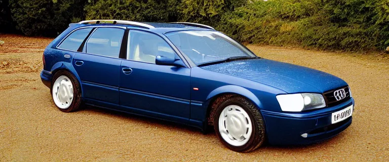 Prompt: Rusty Wrecked Denim Blue Audi A4 B6 Avant (2002), created by Barclay Shaw