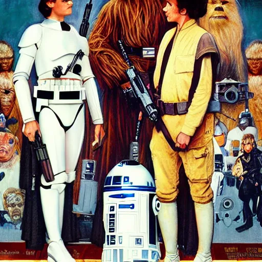 Image similar to star wars movie poster in the style of norman rockwell, detailed painting, 8 k