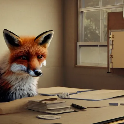 Image similar to fox as a teacher, weta hyperrealism cinematic lighting and compositon