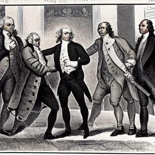 Prompt: The founding fathers of America arresting Donald Trump for treason