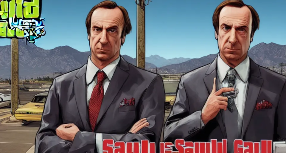 Image similar to saul goodman in the style of gta v cover art