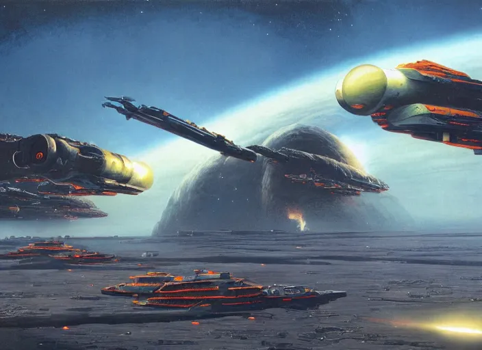 Prompt: cinematic matte painting, peter elson, chris foss, terran trade authority