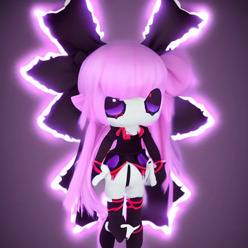 Prompt: cute fumo plush of a superheroine girl, magical girl, gothic maiden anime girl, glowing writing glyphs, velvet, black and white, vray