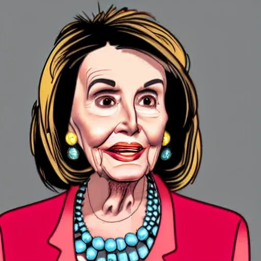 Prompt: a portrait of nancy pelosi drawn in the style of peanuts