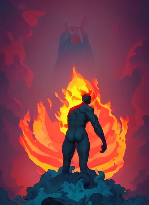 Prompt: statue of the uberchad standing in a sea of fire, heroic, glorious, in the style of artgerm, gerald brom, atey ghailan and mike mignola, vibrant colors and hard shadows and strong rim light, plain background, comic cover art, trending on artstation