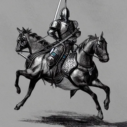 Image similar to a mounted knight in full armor and a lance, riding in a jousting tournament, dnd illustration