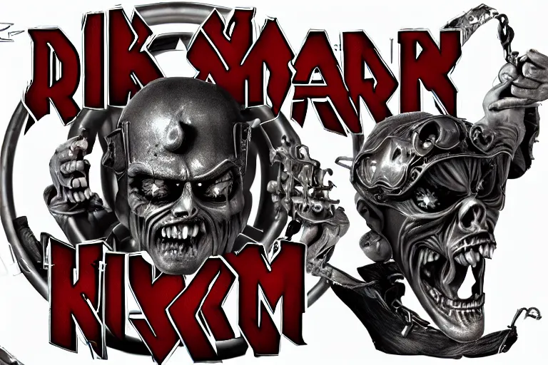 Image similar to 3d sculpt of a heavy metal inspired sign for a circus called 'the dark metal carnival', iron maiden, artstaton, digital illustration