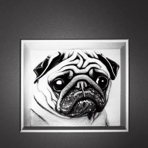 Image similar to pencil art, golden - ratio, spirals, highly detailed, astronaut pug in outer space by davinci.