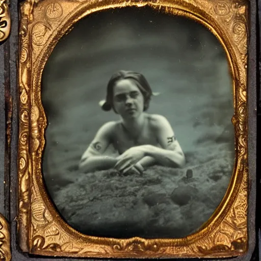 Prompt: tintype photo, swimming deep underwater, pig squid