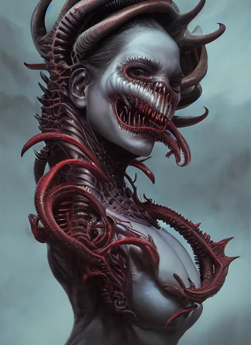 Image similar to a hyper detailed face portrait of the queen of blades, diablo 4 lilith xenomorph, by tom bagshaw, by zdzisław beksinski, trending on artstation