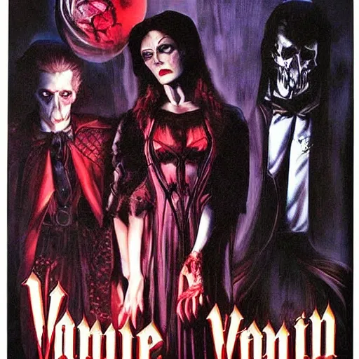 Image similar to 1990's movie poster for Vampire: the Masquerade, gothic horror, highly detailed by Drew Struzan