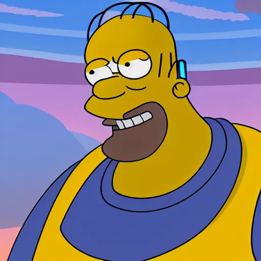 Image similar to CG Homer Simpson as Thanos, cinematic, 4K