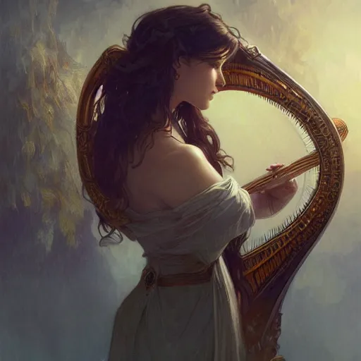 Image similar to a strange harp, d & d, fantasy, intricate, elegant, highly detailed, digital painting, artstation, concept art, smooth, sharp focus, illustration, art by artgerm and greg rutkowski and alphonse mucha