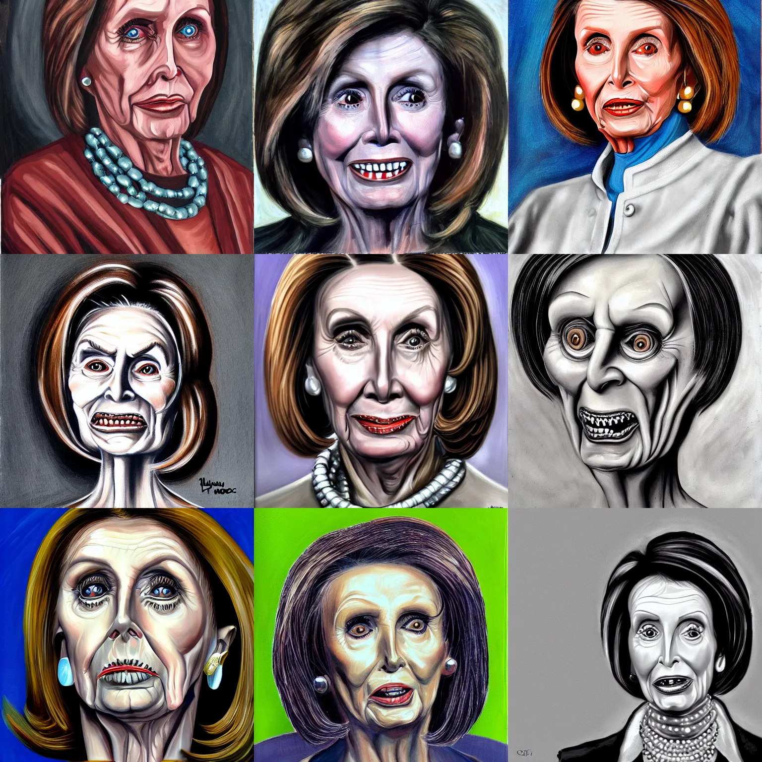 Prompt: nancy pelosi painted by hr giger