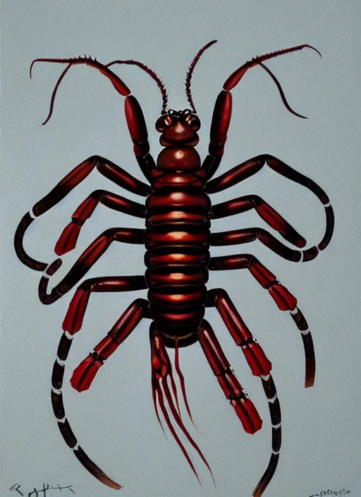 Image similar to beautiful matte airbrush portrait of a twisted scolopendra on a white background, 8 0's airbrush aesthetic, art by pater sato