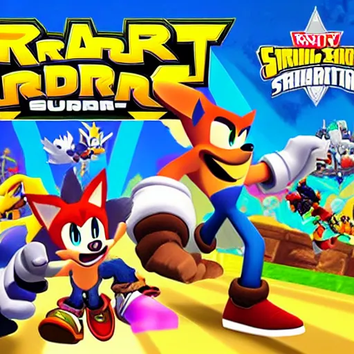 Image similar to crash bandicoot bros kirby super star ultra sonic the hedgehog gta style ratchet and clank