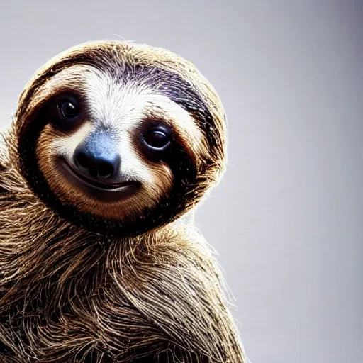 Image similar to a beautiful studio portrait of a sloth sitting in a chair