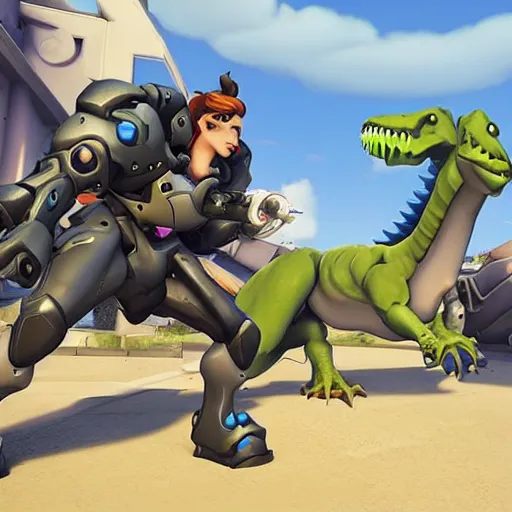 Prompt: Overwatch with dinosaurs