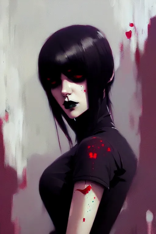 Image similar to a ultradetailed beautiful painting of a stylish goth girl, by greg rutkowski, conrad roset and ilya kuvshinov trending on artstation