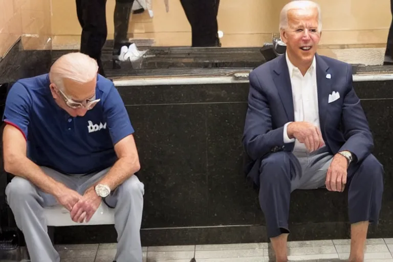 Image similar to joe biden sitting on a urinal