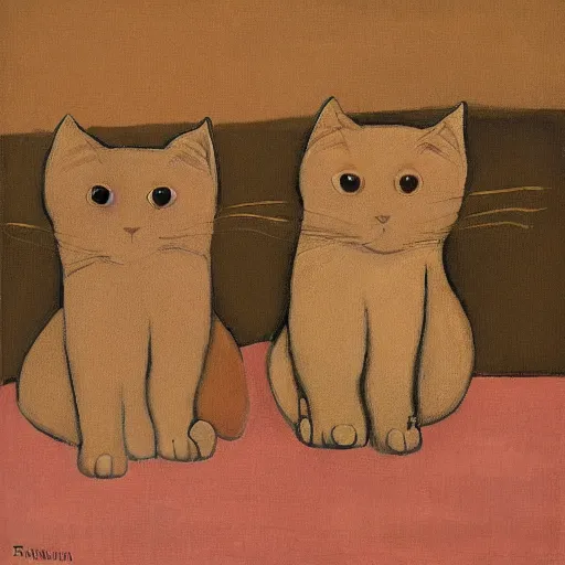 Prompt: two ginger cats, by Will Barnet