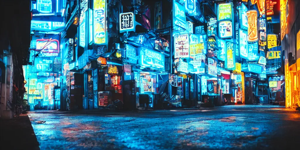 Image similar to outside black blue neon cyberpunk city on north atlantic island, soft lights