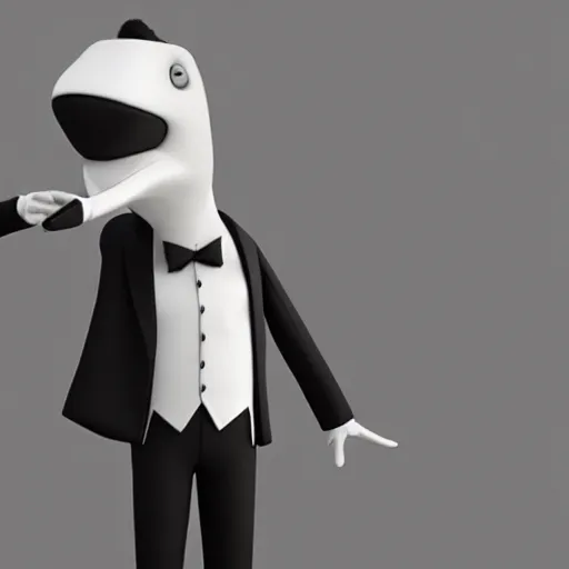 Prompt: a anthropomorphic whale with tuxedo suit, octane render