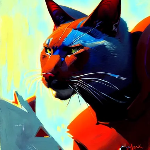 Image similar to blue cat eating red sable painting by eddie mendoza, greg rutkowski