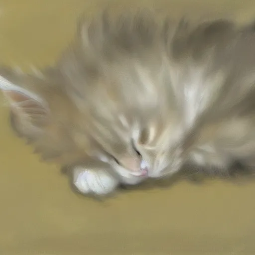 Image similar to a cream - colored maine coon kitten, digital art, style of'abstraction ( 1 9 5 0 ) by willem de kooning'