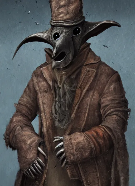 Image similar to detailed full body concept art illustration, plague style oil painting on canvas of an anthropomorphic capybara cowboy plague doctor in full intricate clothing, biomutant, dystopian, micro detail, octane render, 4K