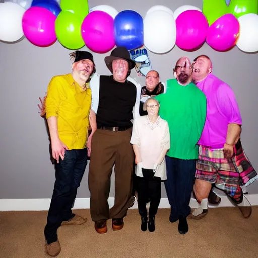 Prompt: birthday party photos of walter white