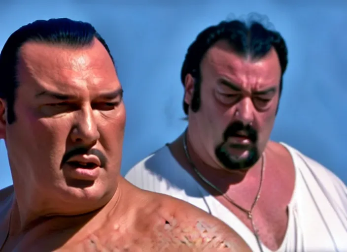 Prompt: steven seagal as julian in a still from the tv show trailer park boys (2001)