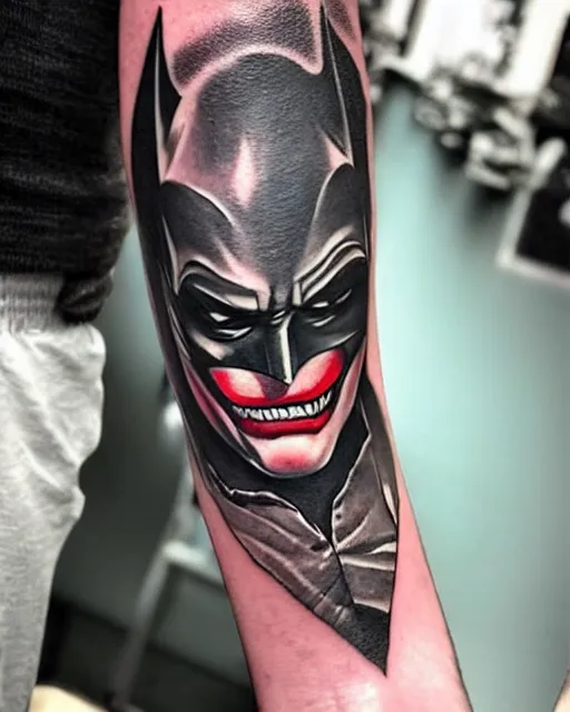 Image similar to tattoo of half batman, half joker