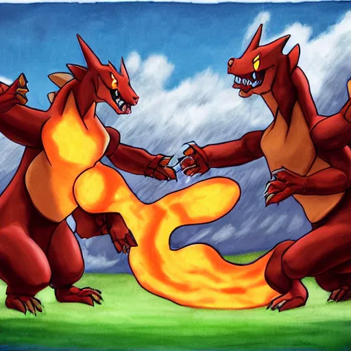 Prompt: charizard fighting dugtrio, pokemon artwork