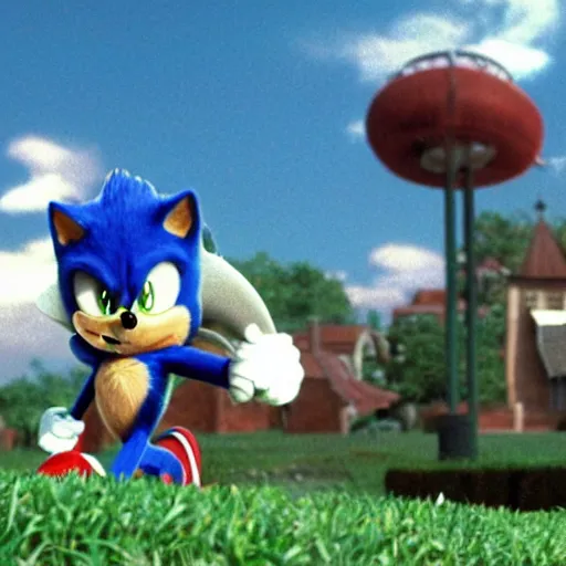 Prompt: film still of sonic the hedgehog giving a sermon. baptist church in rural tennessee background, studio ghibli film