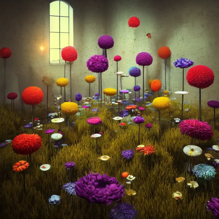 Prompt: abstract flowers _ in _ a _ surreal _ environment _ by _ salvador _ dali _ highly _ detailed _ 3 _ d _ render _ vray _ octane _ realistic _ lighting _ photo