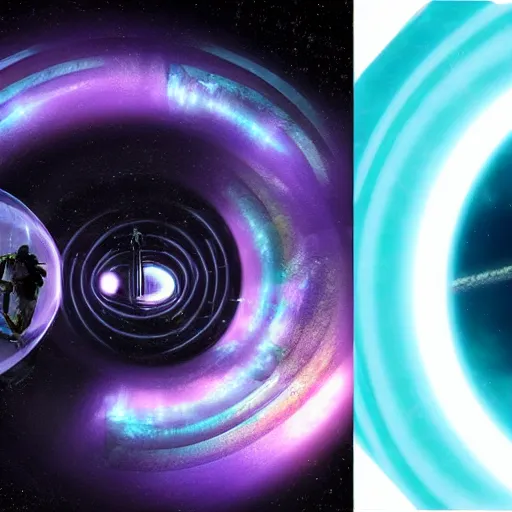 Image similar to space warp portals with a man inside them