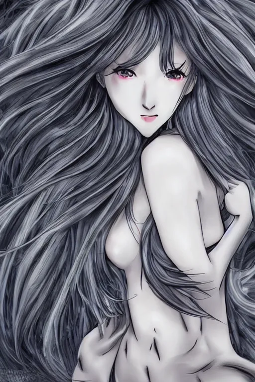 Prompt: beautiful sexy women made of swirling grey colored wind, anime style, gorgeous, pretty, detailed