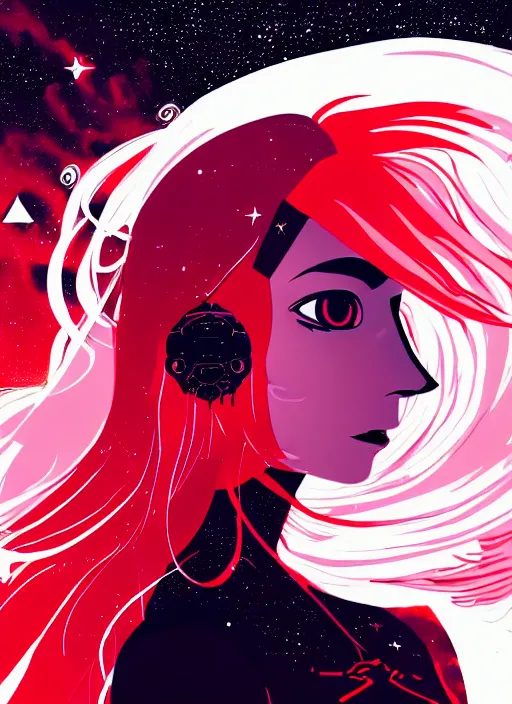 Prompt: highly detailed portrait of a hopeful pretty astronaut lady with a wavy blonde hair, by Josan Gonzales , 4k resolution, nier:automata inspired, bravely default inspired, vibrant but dreary but upflifting red, black and white color scheme!!! ((Space nebula background))