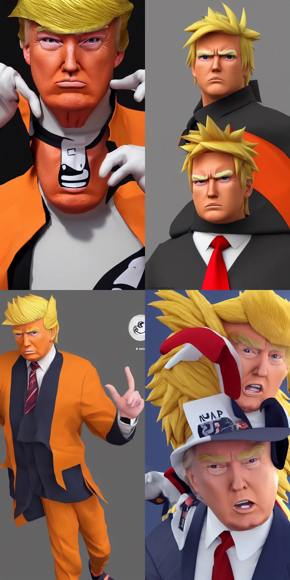 Prompt: 3D render of donald trump cosplaying as naruto, trending on artstation, photo realistic, focused