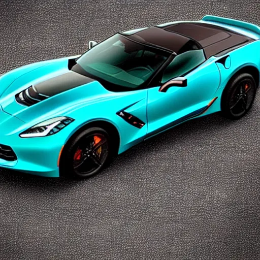 Image similar to a small dark luminous turquoise color liquid water sculpture is hybrid of a corvette convertible, viscous, reflective, monochromatic, digital art