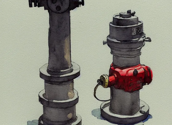 Prompt: concept art of a hydrant, pinterest, artstation trending, behance, watercolor, by coby whitmore, silver, laser light,