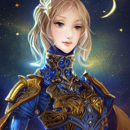 Prompt: portrait knights of Zodiac girl, main in white and second metalic blue color reflected armor, in ruined Agora of Athens luna night and firefly and star sparkles, ssci-fi, fantasy, intricate, very very beautiful, elegant, golden light, highly detailed, digital painting, artstation, concept art, smooth, sharp focus, illustration, art by tian zi and WLOP and alphonse mucha