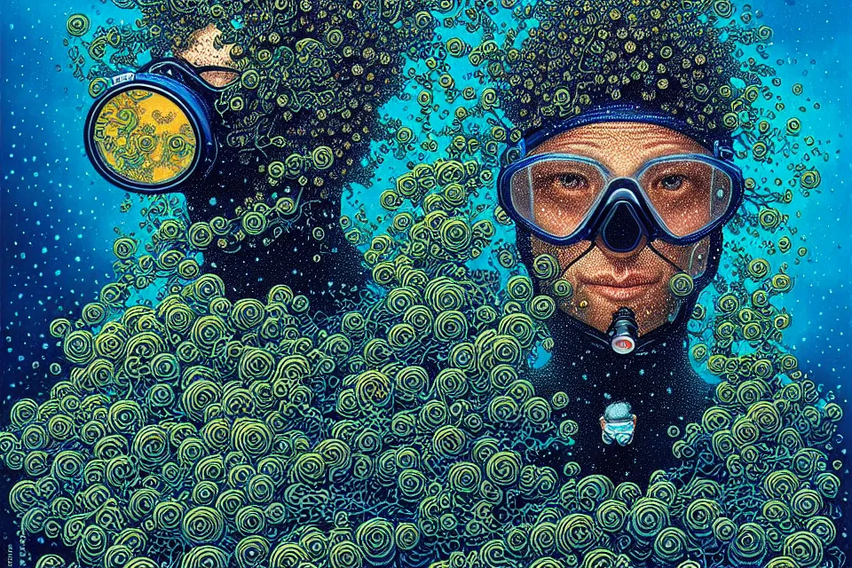 Image similar to detailed portrait of a scuba diver by james r eads and tomasz alen kopera