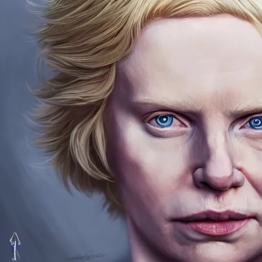 Image similar to donald trump as brienne of tarth, digital painting, extremely detailed, 4 k, intricate, brush strokes, mark arian, artgerm, bastien lecouffe - deharme