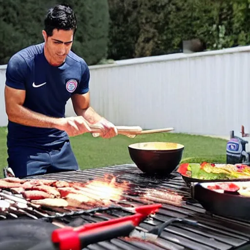 Prompt: mikel arteta preparing a barbeque,