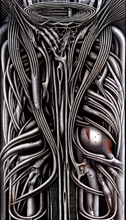 Image similar to the two complementary forces that make up all aspects and phenomena of life, by HR Giger