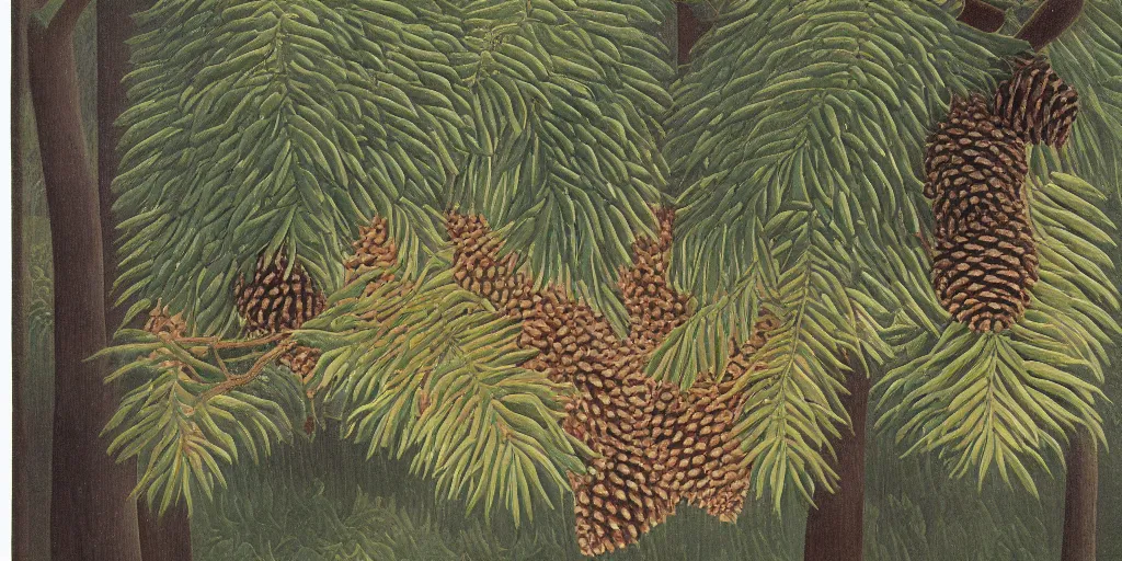 Image similar to a beautiful illustration of a cape covered with pinecone scales, by henri Rousseau, 8k, 4k