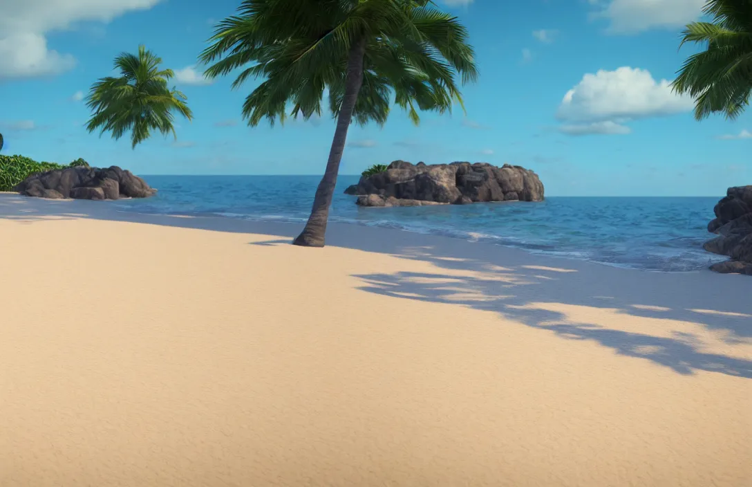 Prompt: on the beach by the sea, afternoon, unreal engine rendering